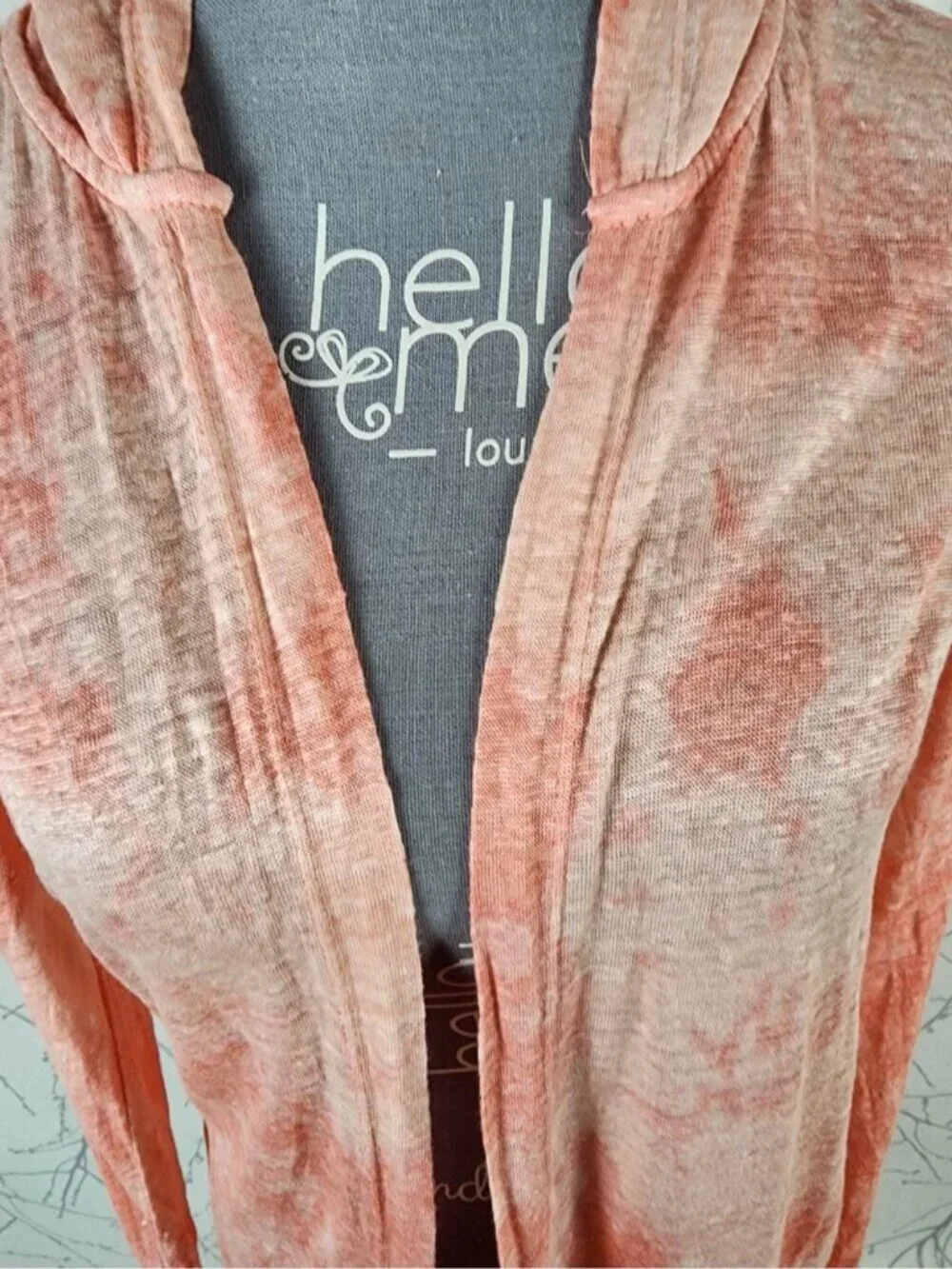 Rachel Zoe Salmon Tie Dye 100% Linen Knit Open Hooded Cardigan